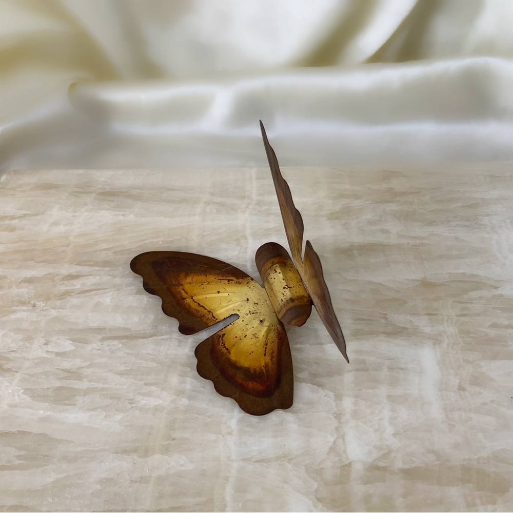 Vintage 60s brass gold metal butterfly home decor wall hanging midcentury - Picture 2 of 3